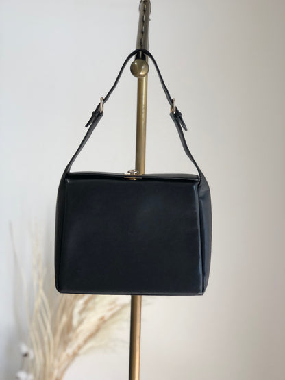 CELINE Turn Lock Handbag Black Vintage j4gitj