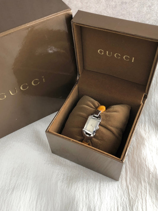 GUCCI Bamboo Quartz Watch Silver Vintage n3ymkd