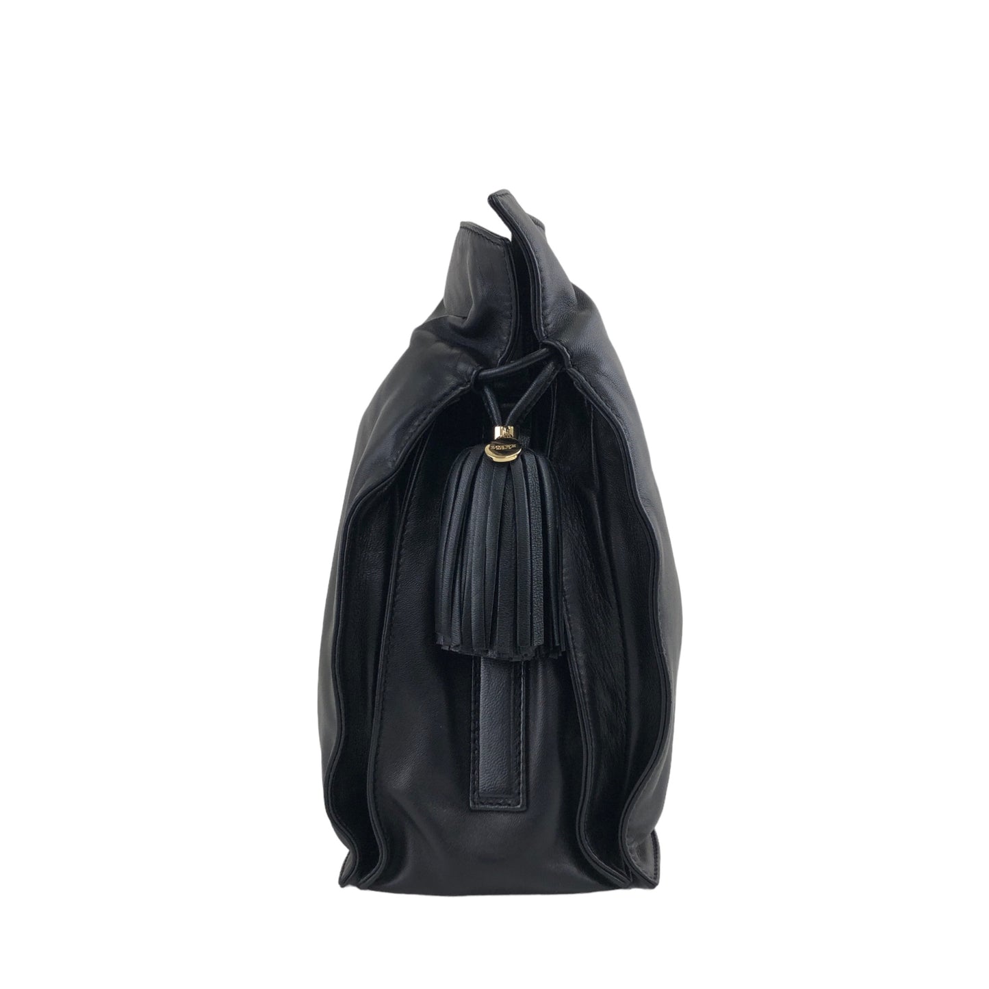 LOEWE Anagram Flamenco Tassel Leather Drawstring Shoulder bag Black Vintage 48h5vg