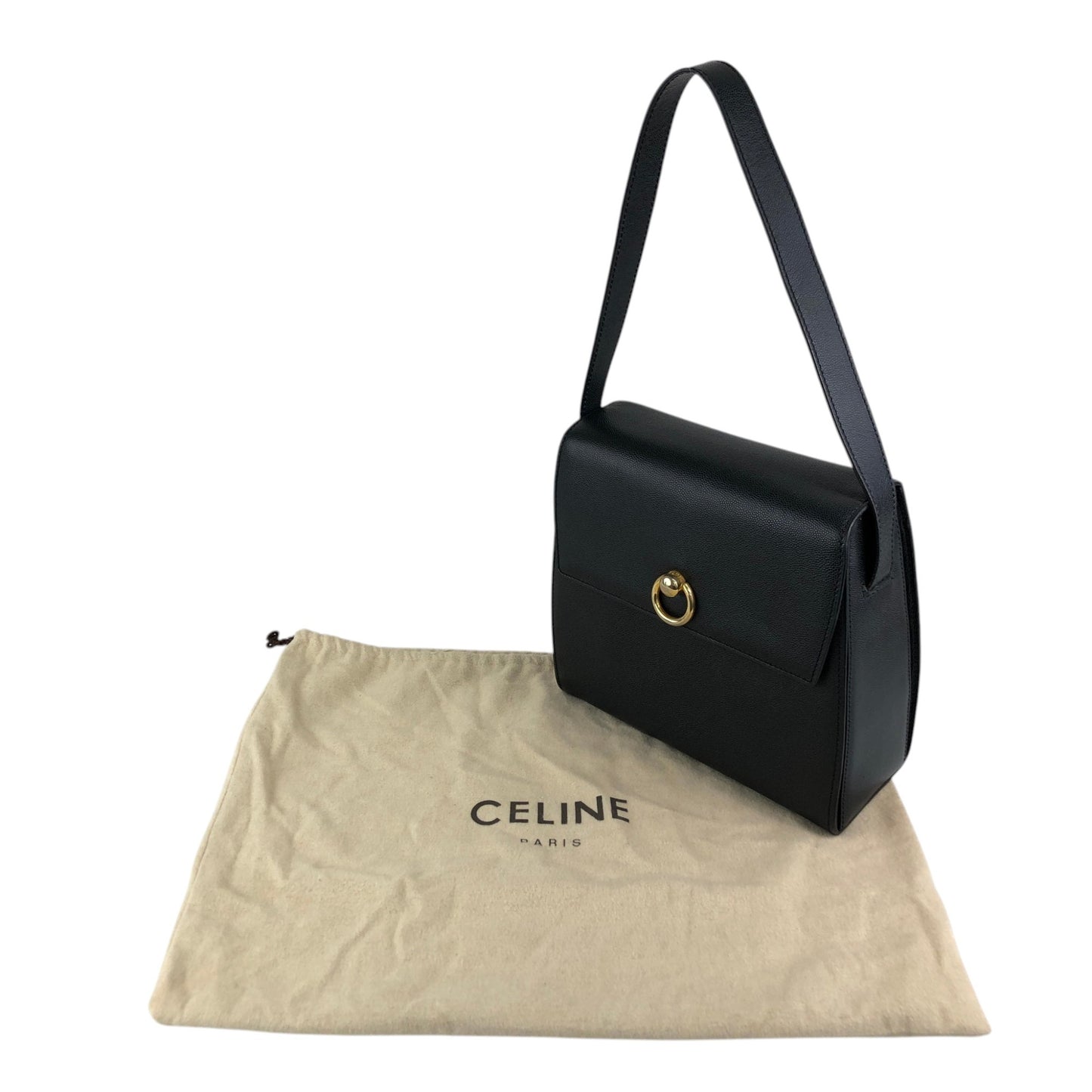 CELINE Circle Logo Shoulder bag Black Vintage eefby6