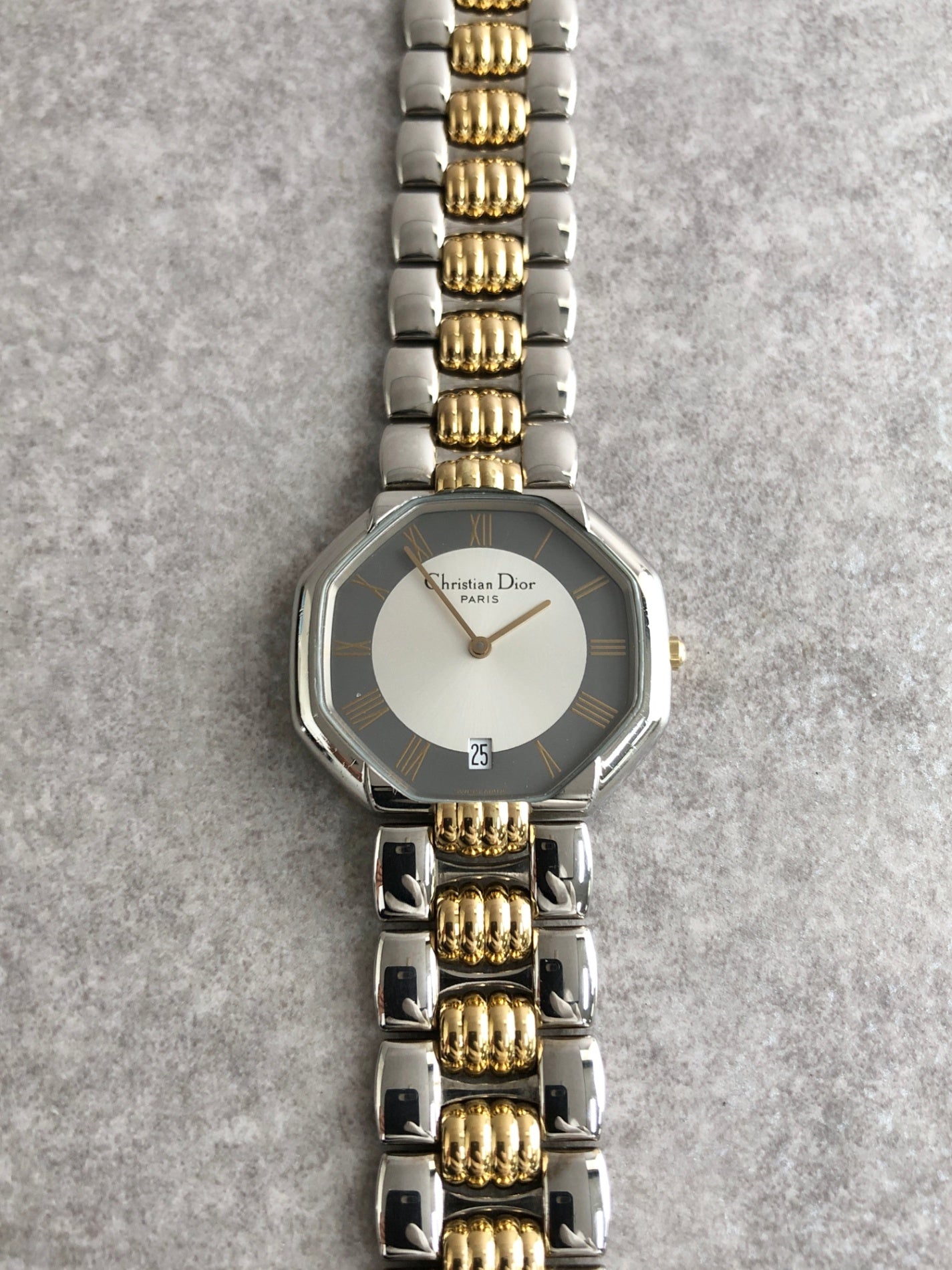 Christian Dior Octagon Watch Gold×Silver D45-204 QZ Vintage 6u2khk