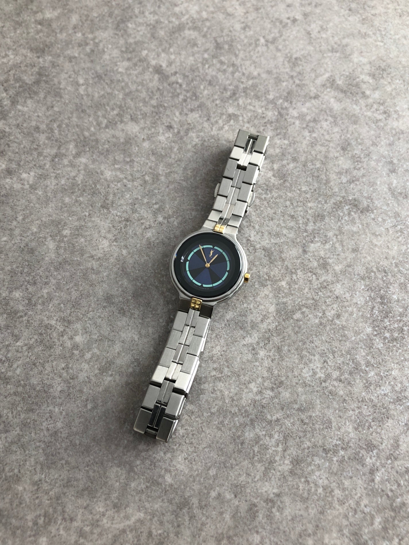 Yves Saint Laurent YSL Logo Watch Silver×Blue 5421-H13855Y Vintage r2mjrn