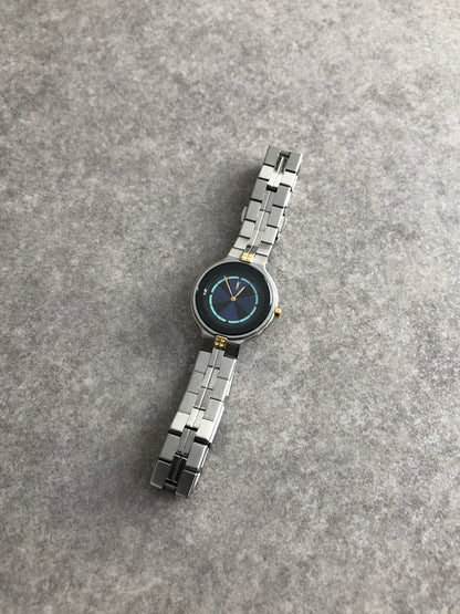 Yves Saint Laurent YSL Logo Watch Silver×Blue 5421-H13855Y Vintage r2mjrn