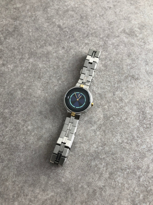 Yves Saint Laurent YSL Logo Watch Silver×Blue 5421-H13855Y Vintage r2mjrn