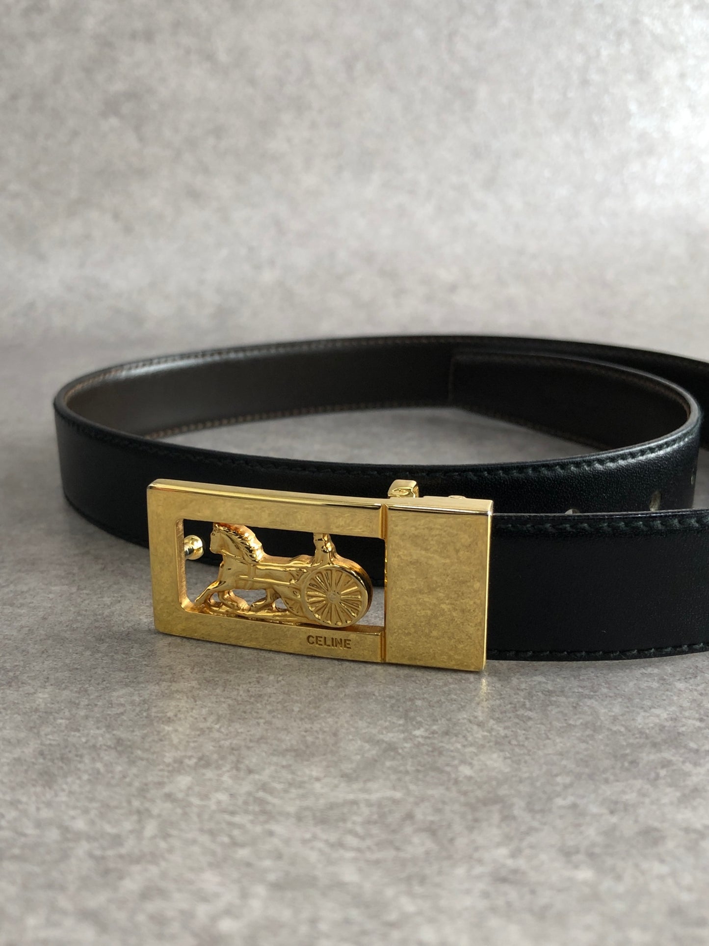 CELINE Horse Carriage Belt Black Vintage mvhfft