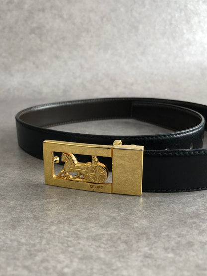 CELINE Horse Carriage Belt Black Vintage mvhfft