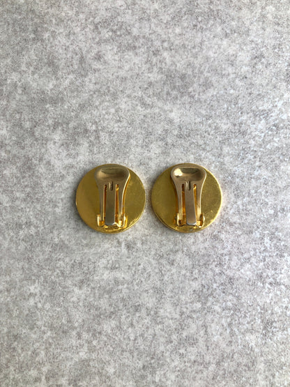 CELINE Logo Circle Earrings Gold Vintage ephg5y