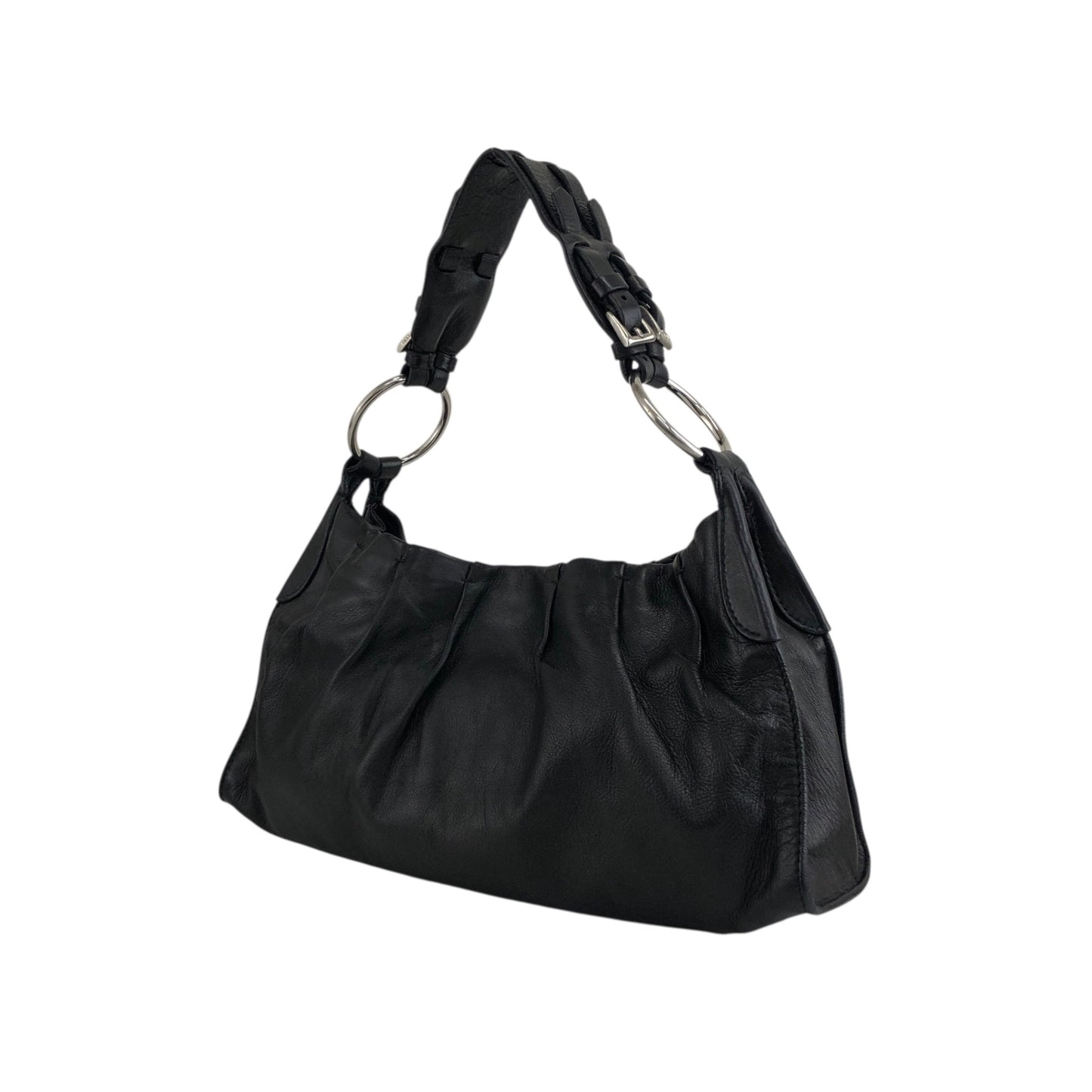 PRADA 三角形標誌單肩包 Hobobag 黑色復古 bs6gm7