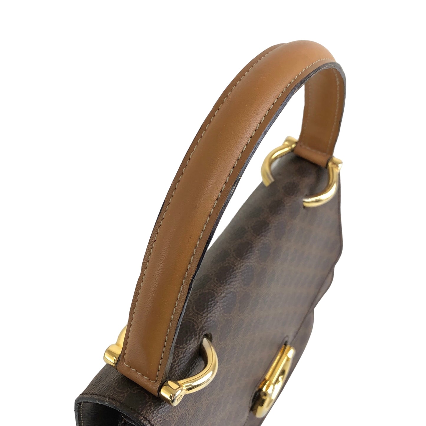 CELINE Macadam Horse Bit Double Flap Handbag Brown Vintage ji65m3