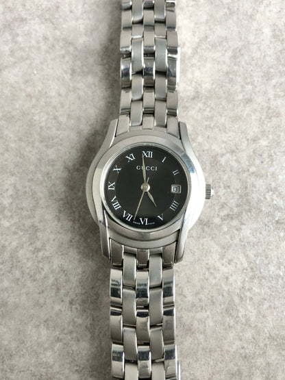GUCCI Logo Quartz Watch Silver 5500L Vintage wbu438