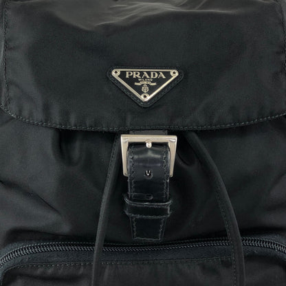 PRADA Tessuto Triangle Logo Front Buckle Backpack Black Vintage bde87k