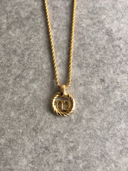 Christian Dior CD Logo Necklace Gold Vintage zb3px6