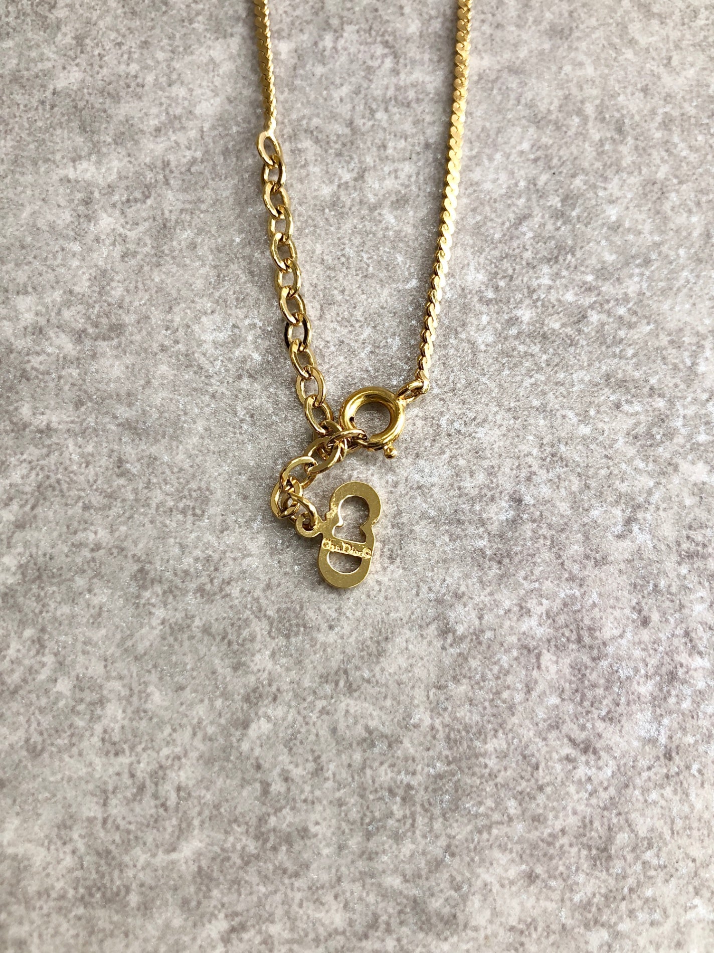 Christian Dior CD Logo Rhinestone Necklace Gold Vintage bzd654