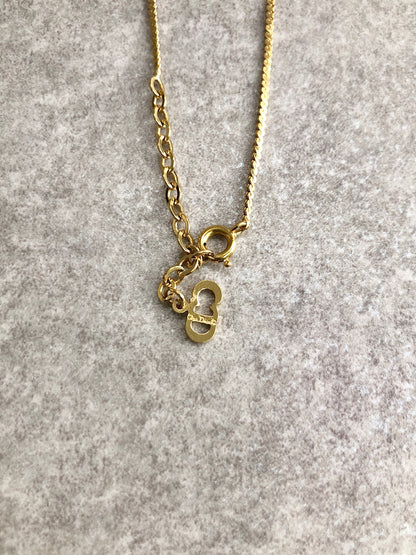 Christian Dior CD Logo Rhinestone Necklace Gold Vintage bzd654