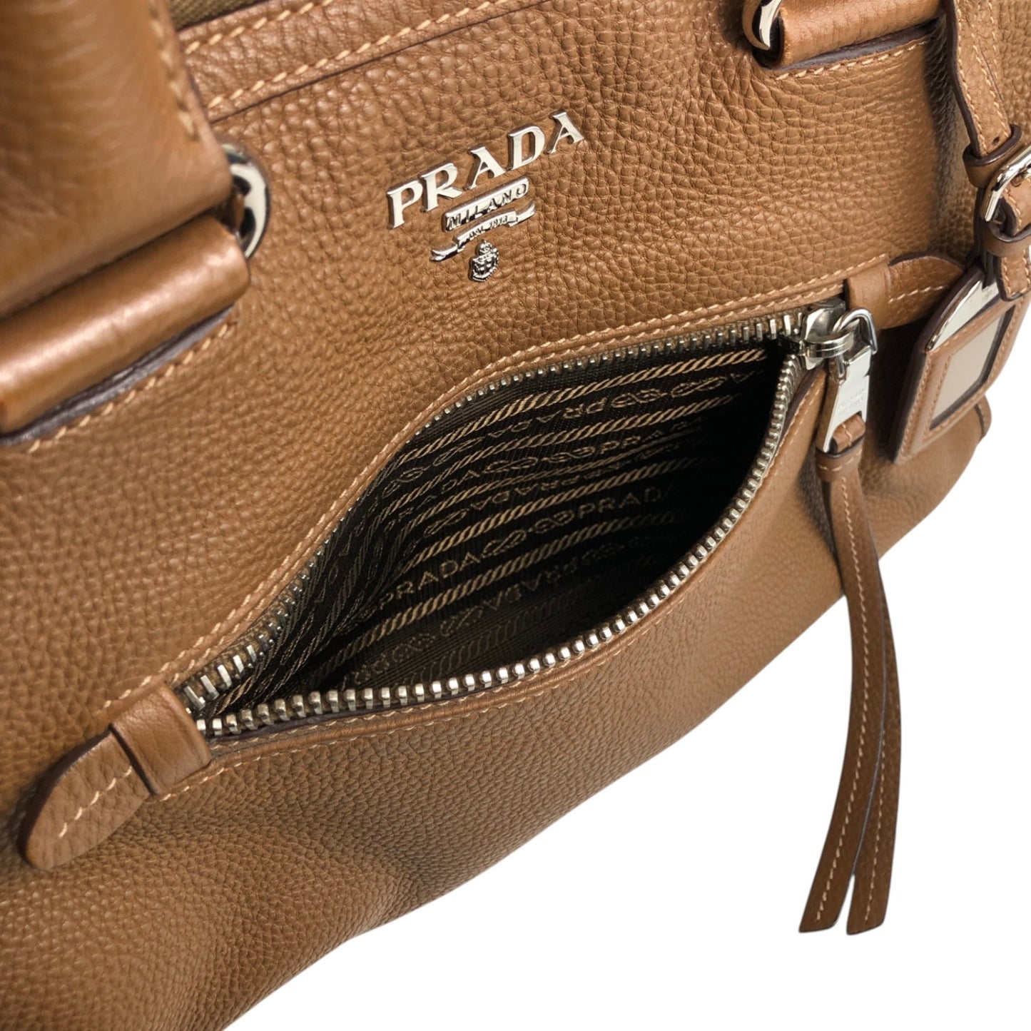 PRADA VITELLO PHENIX Two-way Handbag Shoulder bag Brown BL0805 Vintage 2rpjby