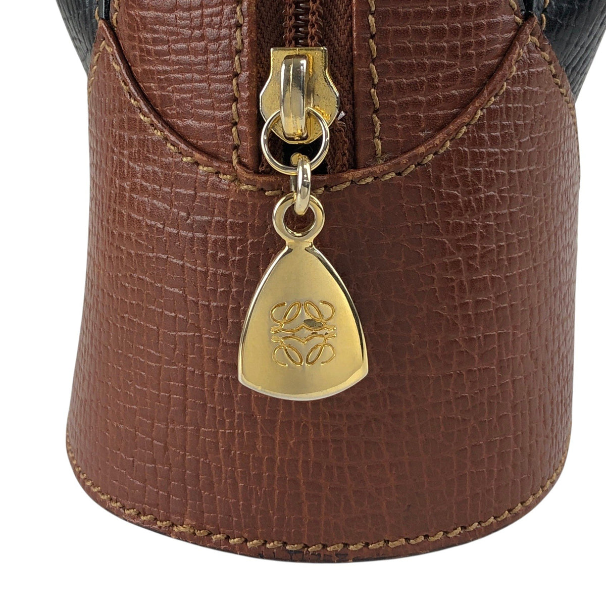LOEWE Logo Embossed Two-way Handbag Shoulder bag Black×Brown Vintage z67fis