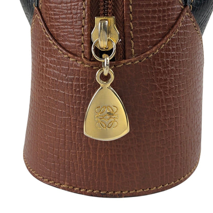 LOEWE Logo Embossed Two-way Handbag Shoulder bag Black×Brown Vintage z67fis