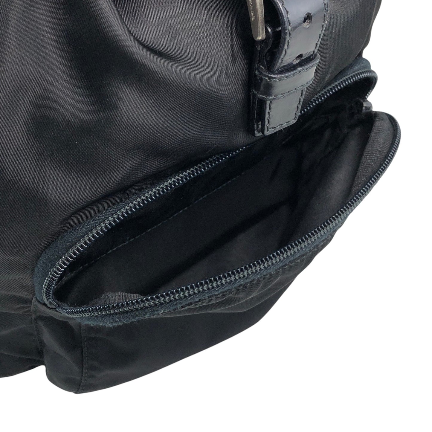 PRADA Tessuto Triangle Logo Front Buckle Backpack Black Vintage bde87k