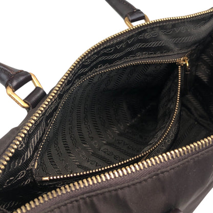PRADA Tessuto Triangle Logo Small Boston bag Handbag Brown Vintage jaa3i4