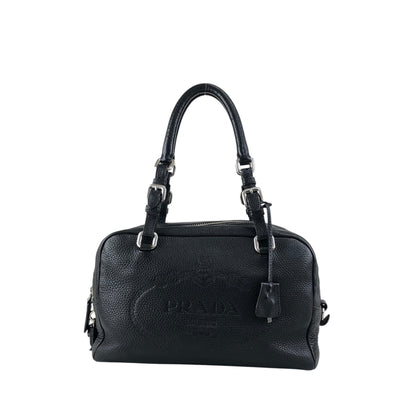 PRADA Logo Embossed Small Boston bag Handbag Black Vintage 2nb76v