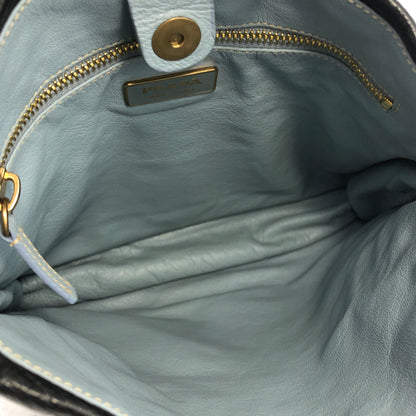 PRADA Triangle Logo Leather Shoulder bag Black Vintage 32faxx