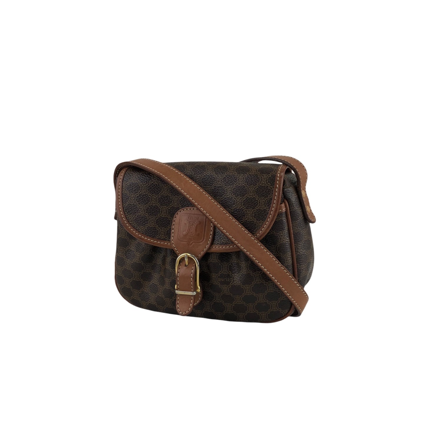 CELINE Macadam Blason Front Buckle Shoulder bag Brown Vintage nunsei