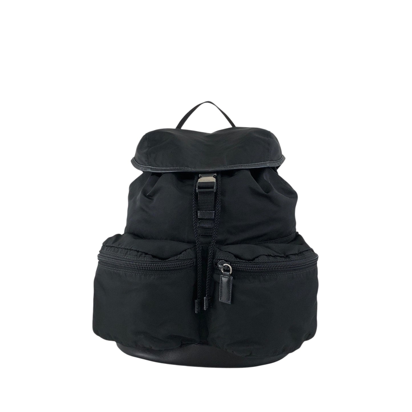 PRADA Tessuto Triangle Logo Front Buckle Double Pocket  Backpack Black Vintage ept4gf