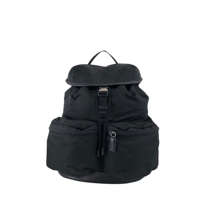 PRADA Tessuto Triangle Logo Front Buckle Double Pocket  Backpack Black Vintage ept4gf