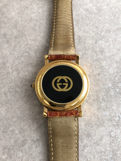 GUCCI Logo Watch Gold×Brown Vintage 4aruag