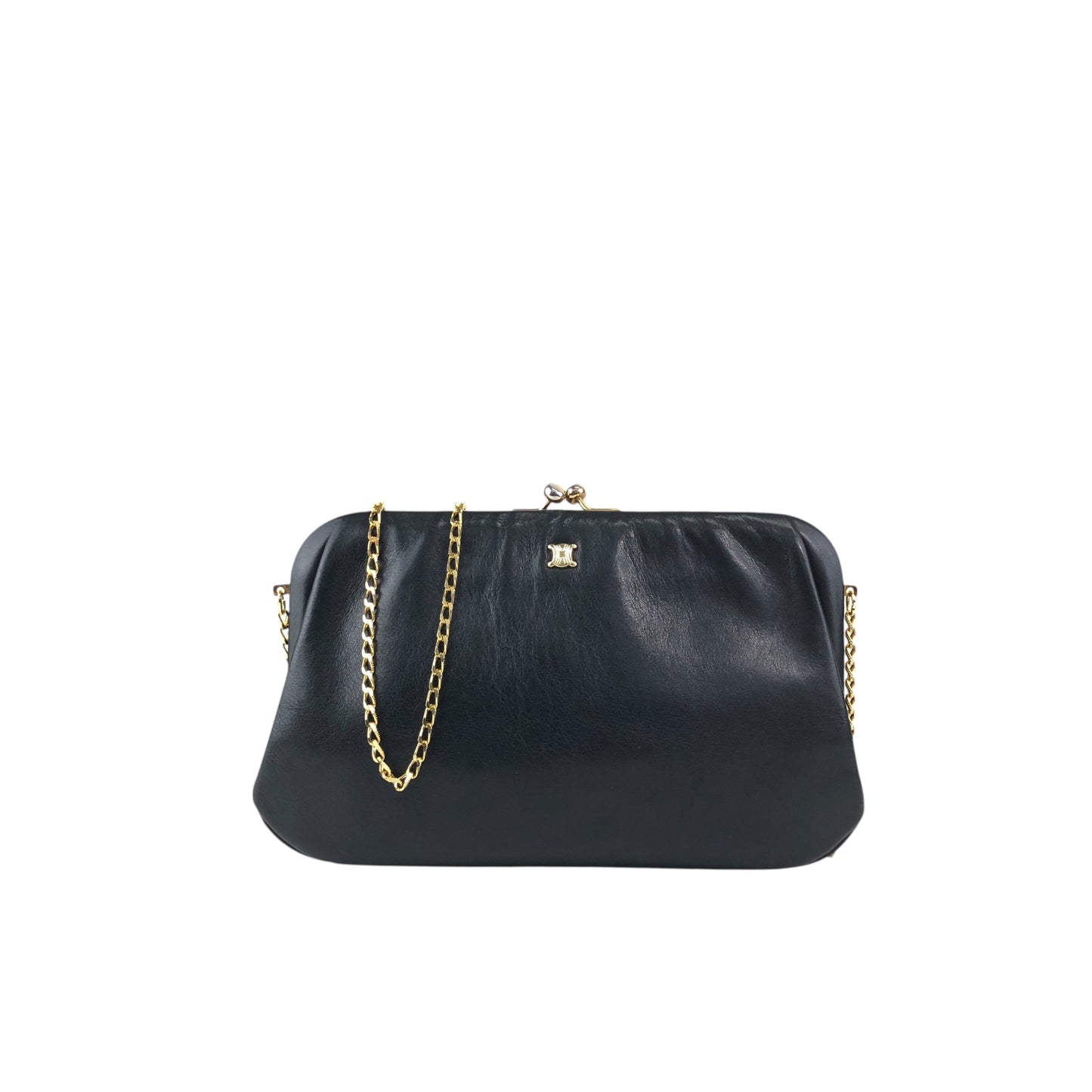 CELINE Blason Metal Clasp Chain Shoulder bag Black Vintage fsu5cp