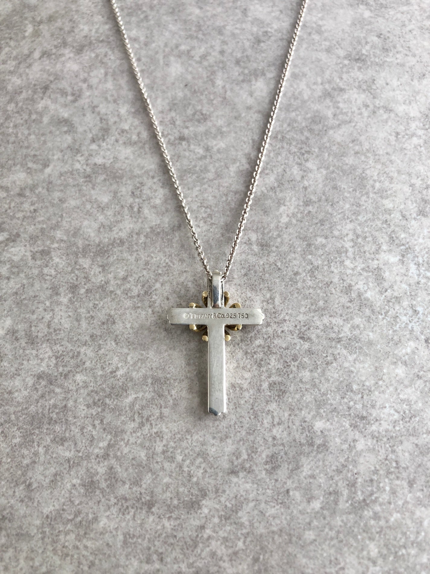 Tiffany & Co. Cross Motif Necklace Silver×Gold 925/K18YG Vintage yx53pr