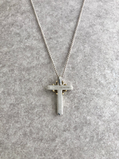 Tiffany & Co. Cross Motif Necklace Silver×Gold 925/K18YG Vintage yx53pr