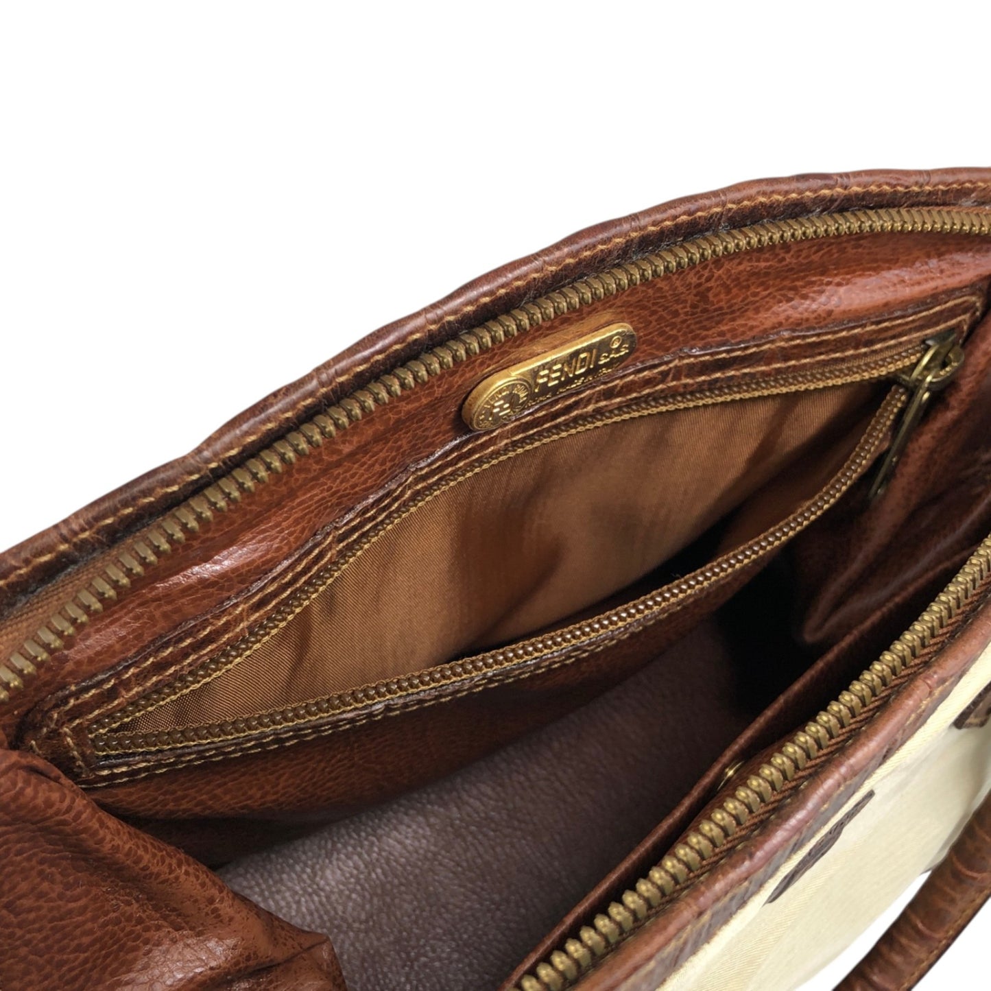 FENDI Logo Two-way Handbag Shoulder bag Beige Vintage apxrfn