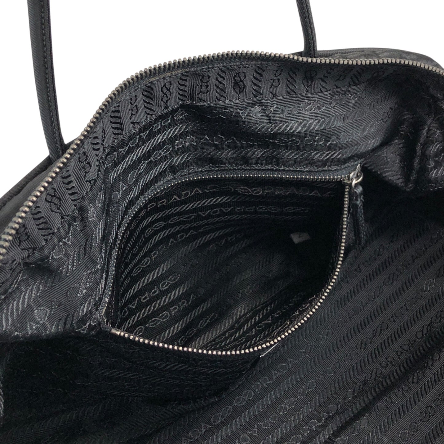 PRADA Tessuto Triangle Logo Padlock Small Boston bag Handbag Black Vintage a3zkst