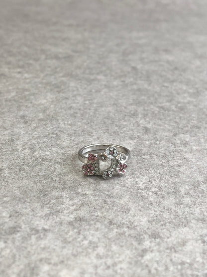 Christian Dior Rhinestone Ring Silver×Pink Vintage ud6td8