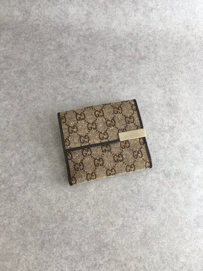 GUCCI GG Canvas Folded Wallet Beige Vintage phhryh