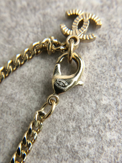 CHANEL Coco Mark Stone Necklace Gold Vintage 5wtxvp