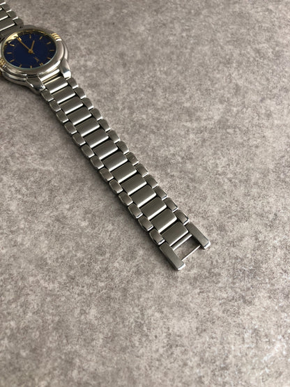 Yves Saint Laurent YSL Logo Quartz Watch Silver×Blue 6031-G11246 Vintage rcren6