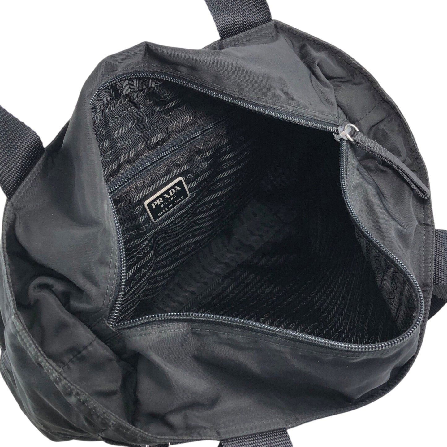 PRADA Tessuto Triangle Logo Front Zipper Totebag Black Vintage vda5bg