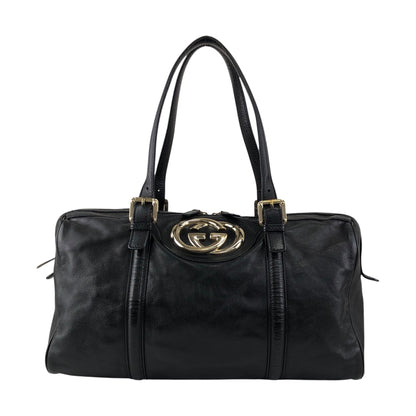 GUCCI GG Motif Small Boston bag Handbag Black Vintage f7jncz