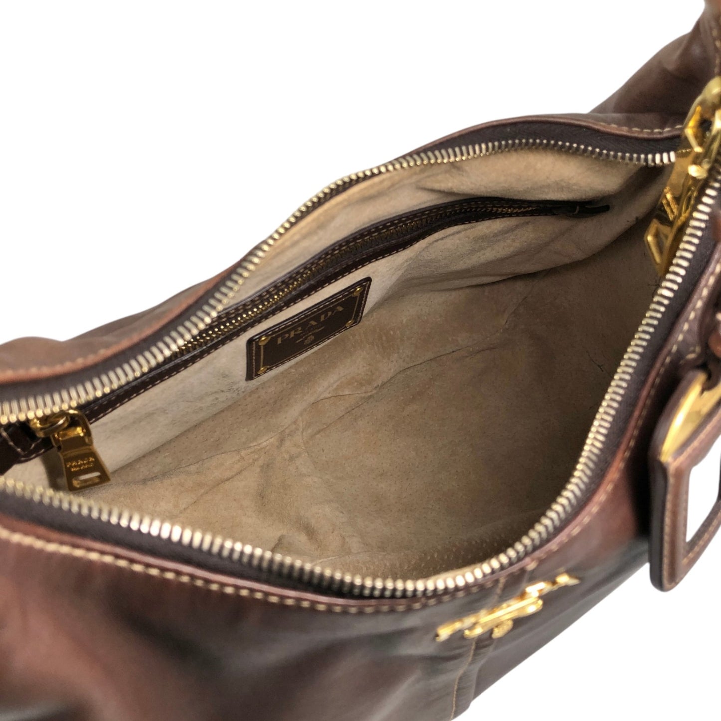 PRADA Logo Handbag Hobobag Brown Vintage c7p34v