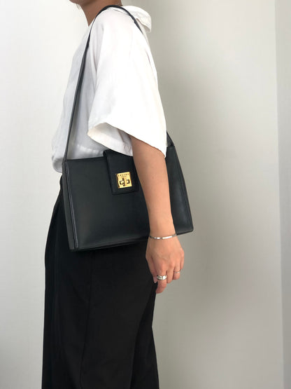 CELINE Turn Lock Shoulder bag Black Vintage 7mkcub