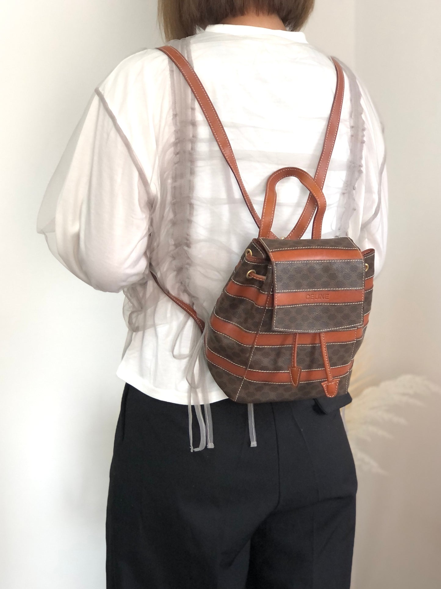 CELINE Macadam Logo Backpack Brown Vintage 32j7rc