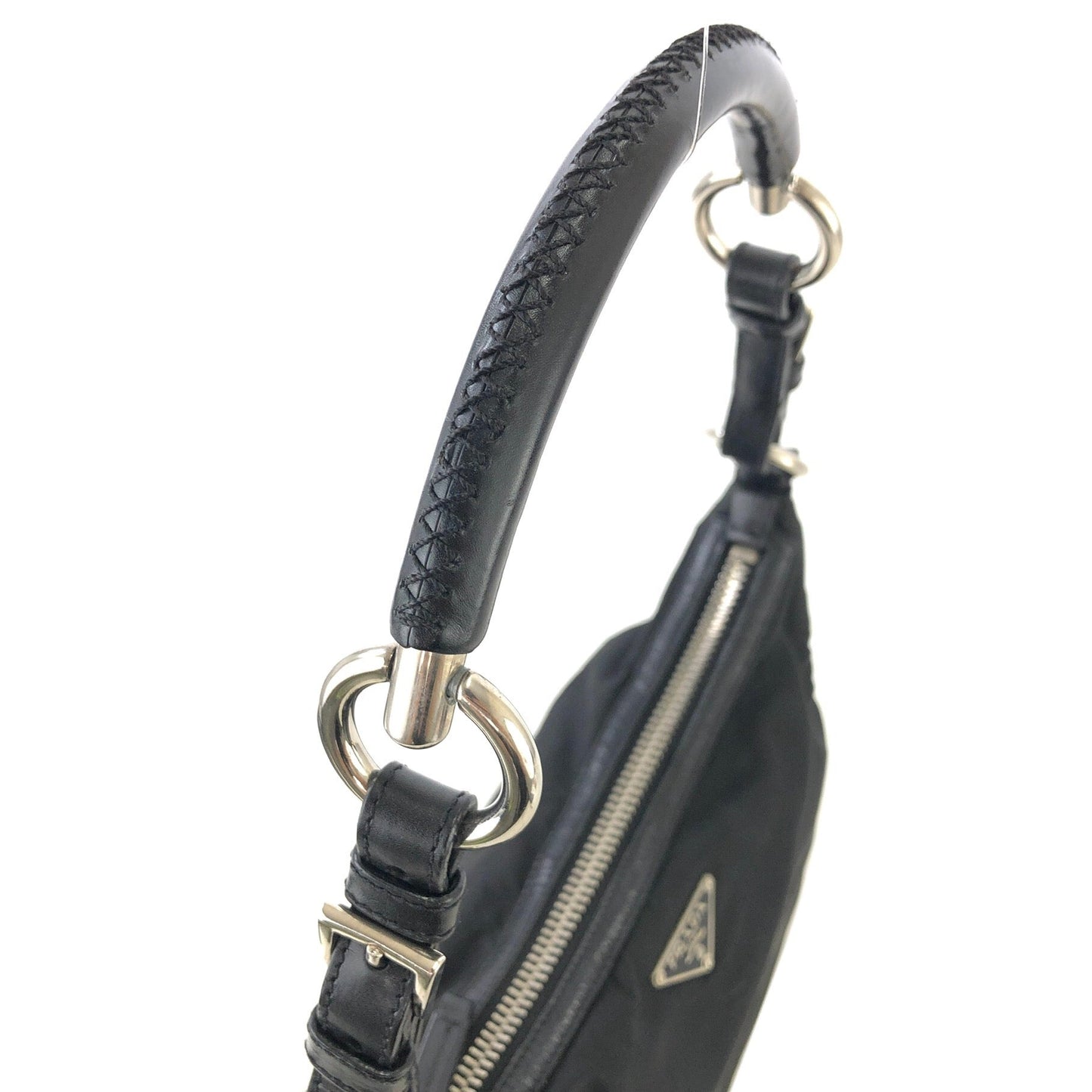 PRADA Triangle Logo Nylon Leather Shoulder bag Hobobag Black Vintage ba8fpy