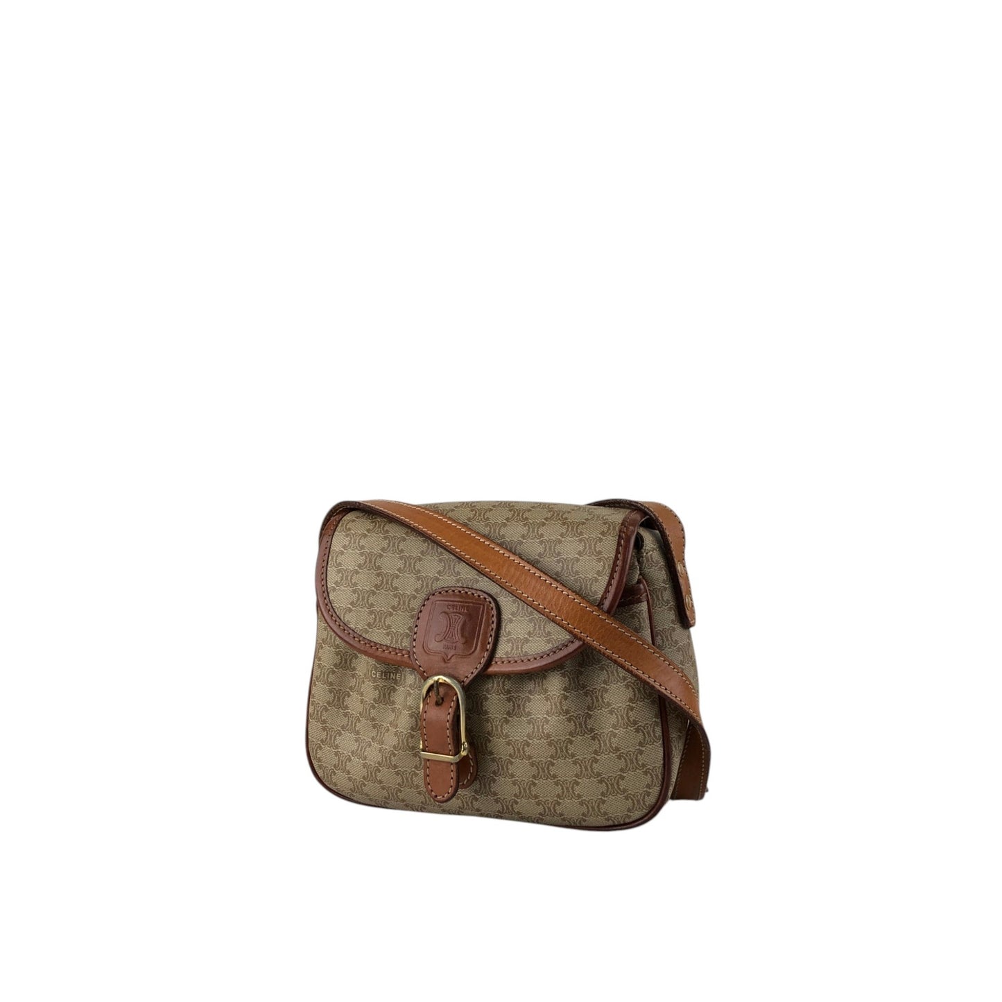CELINE Macadam Front Buckle  Shoulder bag Beige Vintage hx87nm