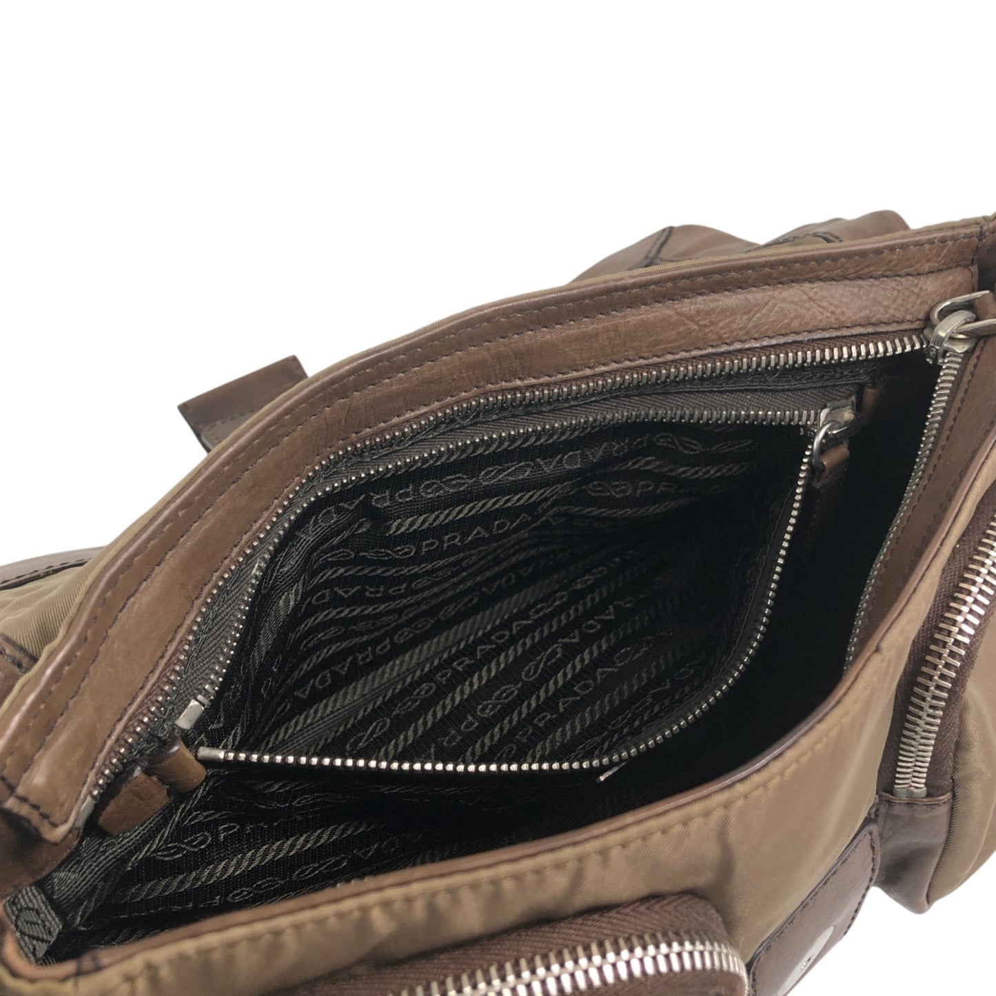 PRADA Tessuto Triangle Logo Belt Motif Shoulder bag Brown Vintage s7iz35