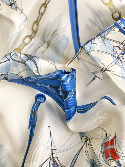 HERMES Silk Scarf White×Blue Vintage avkayp