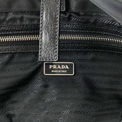 PRADA Tessuto Triangle Logo Front Buckle Shoulder bag Black Vintage 2arab2