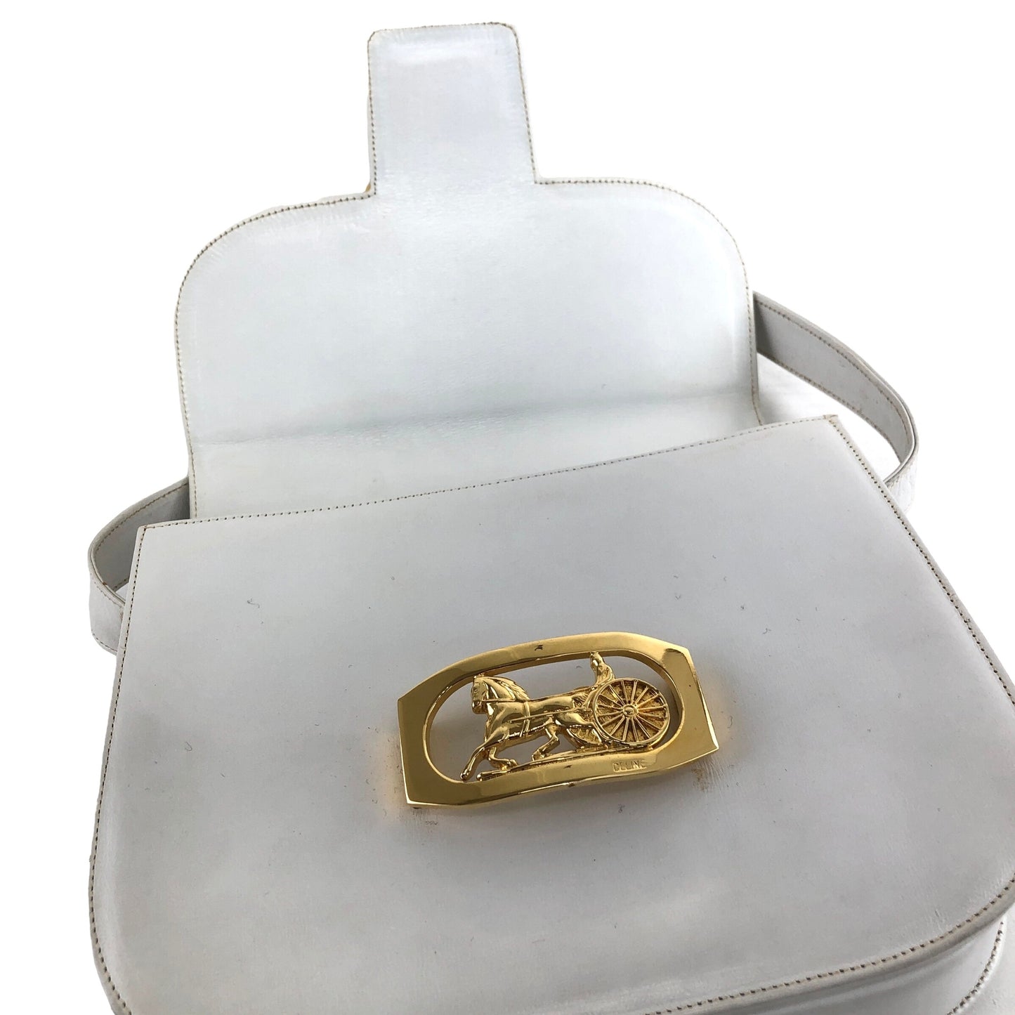 CELINE Horse Carriage Shoulder bag White Vintage tj6jzj