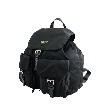 PRADA Triangle Logo Front Buckle Backpack Black Vintage d4dvwd